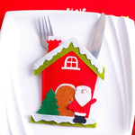 Santa Hat Reindeer Christmas New Year Pocket Fork Knife Cutlery Holder Bag Home Party Table Dinner Decoration Tableware 62417