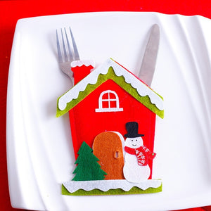 Santa Hat Reindeer Christmas New Year Pocket Fork Knife Cutlery Holder Bag Home Party Table Dinner Decoration Tableware 62417