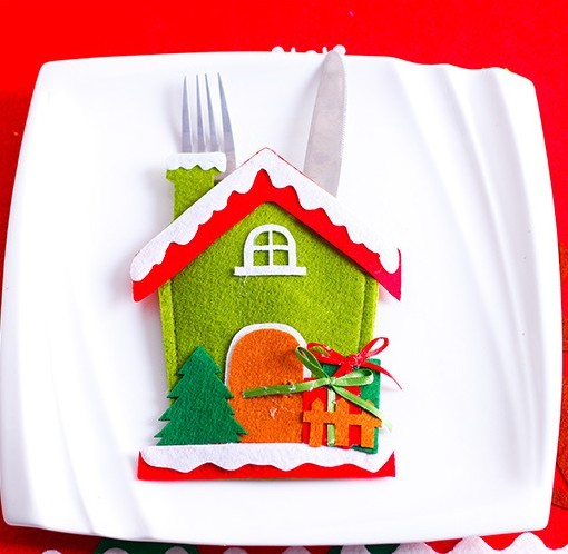 Santa Hat Reindeer Christmas New Year Pocket Fork Knife Cutlery Holder Bag Home Party Table Dinner Decoration Tableware 62417