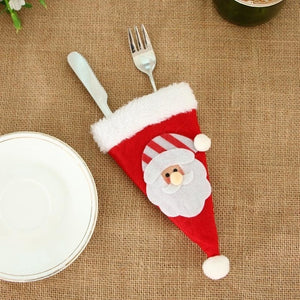 Santa Hat Reindeer Christmas New Year Pocket Fork Knife Cutlery Holder Bag Home Party Table Dinner Decoration Tableware 62417