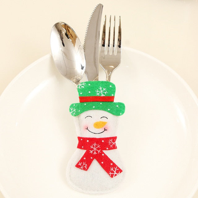 Santa Hat Reindeer Christmas New Year Pocket Fork Knife Cutlery Holder Bag Home Party Table Dinner Decoration Tableware 62417