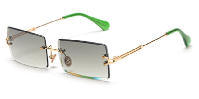 Peekaboo small rectangle sunglasses women rimless square sun glasses for women 2019 summer style female uv400 green brown