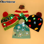 OurWarm LED Christmas Beanie Ugly Christmas Sweater Christmas Hat Beanie Light Up Knitted Hat for Children Adult Christmas Party