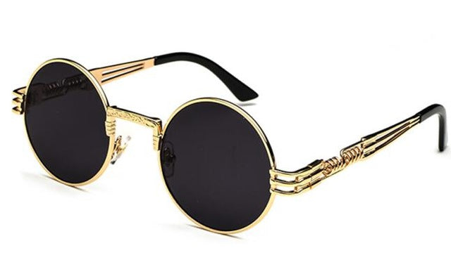 Peekaboo vintage retro gothic steampunk mirror sunglasses gold and black sun glasses vintage round circle men UV gafas de sol