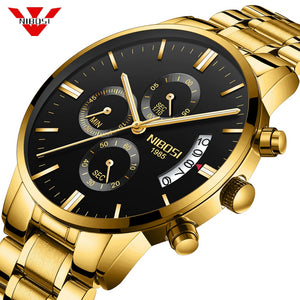 NIBOSI Men Watch Chronograph Sport Mens Watches Top Brand Luxury Waterproof Full Steel Quartz Gold Clock Men Relogio Masculino