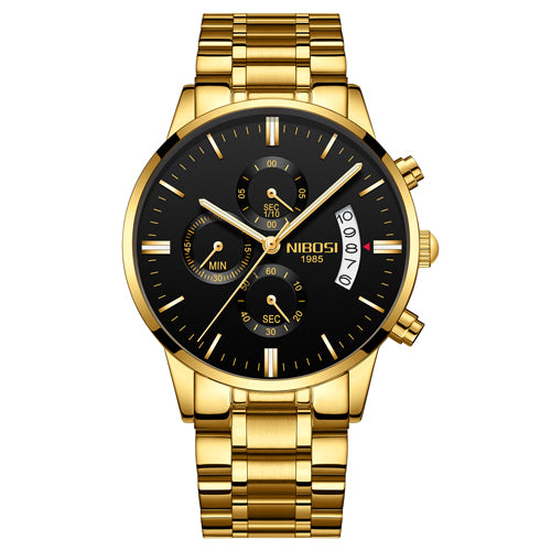 NIBOSI Men Watch Chronograph Sport Mens Watches Top Brand Luxury Waterproof Full Steel Quartz Gold Clock Men Relogio Masculino