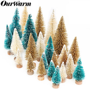 OurWarm 8pcs Small DIY Christmas Tree Fake Pine Tree Mini Sisal Bottle Brush Christmas Tree Santa Snow Frost Village House