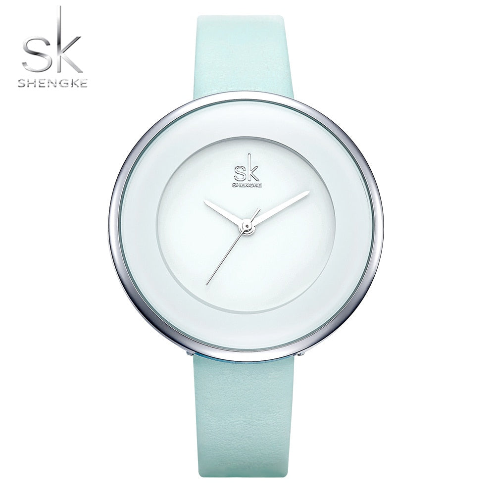 Shengke Brand Women Luxury Watches Female White Leather Wristwatch Mixmatch Dress Quartz Clock Ultra Thin Relogio Feminino 2018