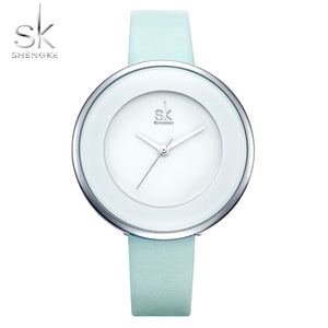 Shengke Brand Women Luxury Watches Female White Leather Wristwatch Mixmatch Dress Quartz Clock Ultra Thin Relogio Feminino 2018