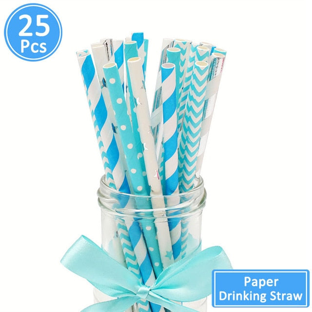 25Pcs Paper Drinking Straws Wedding Hen Party DIY Table Decoration Birthday Kids Its a Boy Girl Baby Shower Adult Supplies