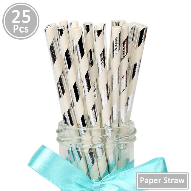 25Pcs Paper Drinking Straws Wedding Hen Party DIY Table Decoration Birthday Kids Its a Boy Girl Baby Shower Adult Supplies