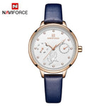 NAVIFORCE Women Watch Fashion Quartz Lady Leather Watchband Date Week Casual Waterproof Wristwatch Gift for Girl 2019 New Blue