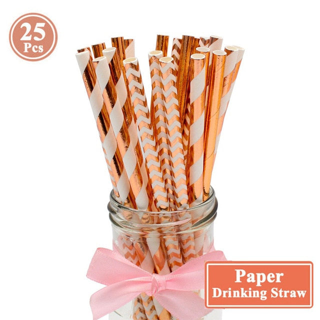 25Pcs Paper Drinking Straws Wedding Hen Party DIY Table Decoration Birthday Kids Its a Boy Girl Baby Shower Adult Supplies