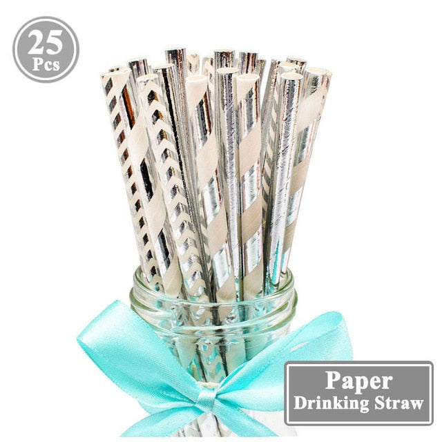 25Pcs Paper Drinking Straws Wedding Hen Party DIY Table Decoration Birthday Kids Its a Boy Girl Baby Shower Adult Supplies