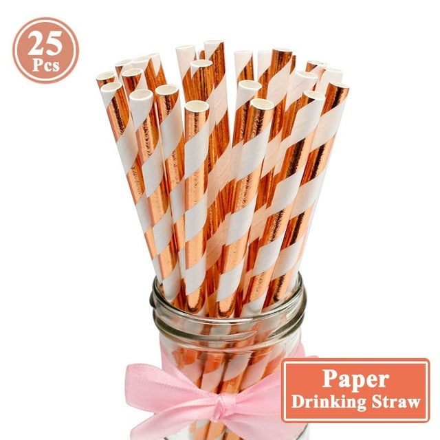 25Pcs Paper Drinking Straws Wedding Hen Party DIY Table Decoration Birthday Kids Its a Boy Girl Baby Shower Adult Supplies