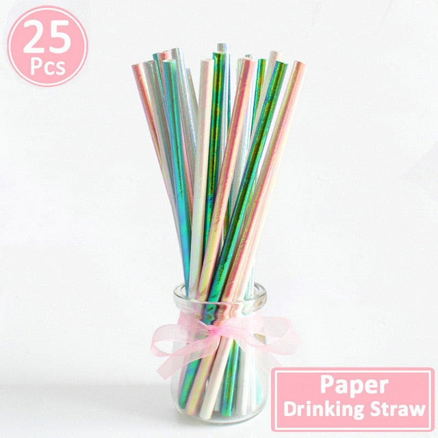 25Pcs Paper Drinking Straws Wedding Hen Party DIY Table Decoration Birthday Kids Its a Boy Girl Baby Shower Adult Supplies