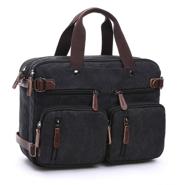 Scione Men Canvas Bag Leather Briefcase Travel Suitcase Messenger Shoulder Tote Back Handbag Large Casual Business Laptop Pocket