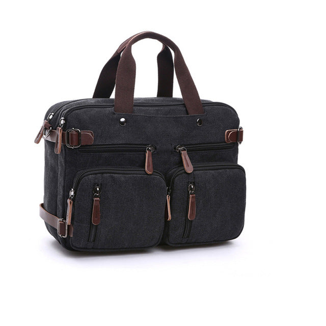 Scione Men Canvas Bag Leather Briefcase Travel Suitcase Messenger Shoulder Tote Back Handbag Large Casual Business Laptop Pocket