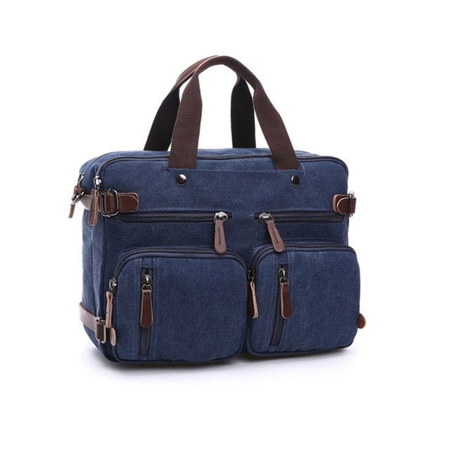 Scione Men Canvas Bag Leather Briefcase Travel Suitcase Messenger Shoulder Tote Back Handbag Large Casual Business Laptop Pocket