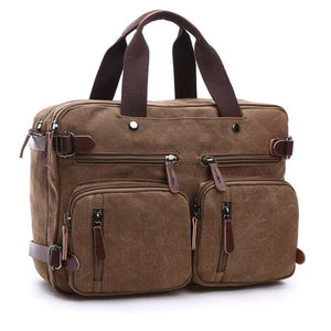 Scione Men Canvas Bag Leather Briefcase Travel Suitcase Messenger Shoulder Tote Back Handbag Large Casual Business Laptop Pocket