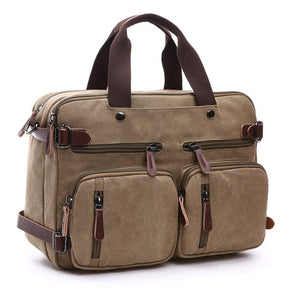 Scione Men Canvas Bag Leather Briefcase Travel Suitcase Messenger Shoulder Tote Back Handbag Large Casual Business Laptop Pocket