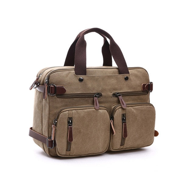 Scione Men Canvas Bag Leather Briefcase Travel Suitcase Messenger Shoulder Tote Back Handbag Large Casual Business Laptop Pocket