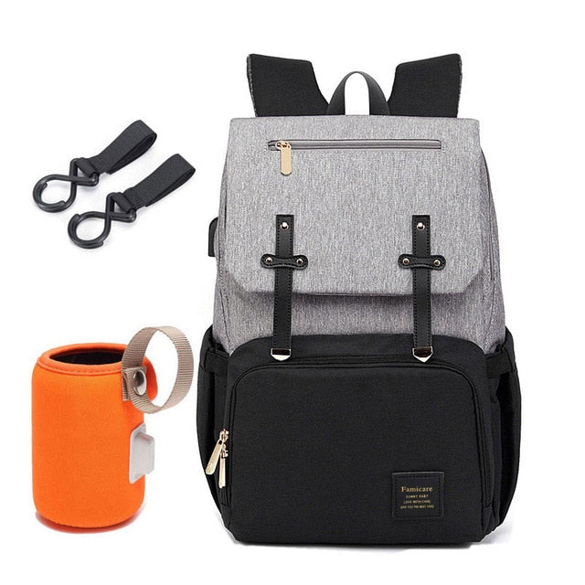 Mummy Daddy Backpack Baby Stroller Bag Waterproof Oxford Handbag Nursing Nappy Bag Kits USB Rechargeable Holder