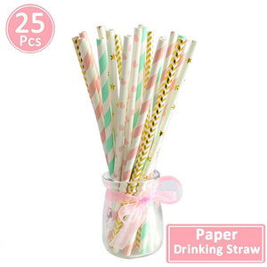 25Pcs Paper Drinking Straws Wedding Hen Party DIY Table Decoration Birthday Kids Its a Boy Girl Baby Shower Adult Supplies